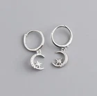 Moon Star CZ Hoop Earrings Sterling Silver 925