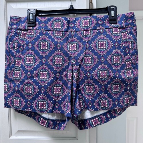 NWOT J.Crew Paisley Medallion Cotton Stretch Chino Side Zip Shorts Size 8 Blue