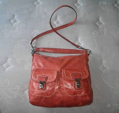 Coach Poppy Tangerine Waxed Leather Distressed Swing Messenger