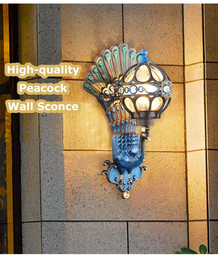 Lámpara de pared antigua vintage de pavo real accesorio impermeable aplique de pared lámpara de porche Foto 2 de 4