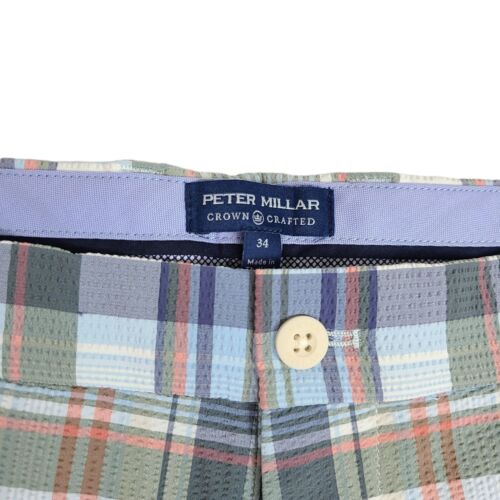 Peter Millar Mens 34 Crown Crafted Matlock Seersucker Madras Flat Front Shorts - Picture 3 of 6