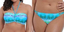Freya Seascape Bikini Set Size 30F 8 10 Blue Padded Bandeau Bra Top Tanga Brief
