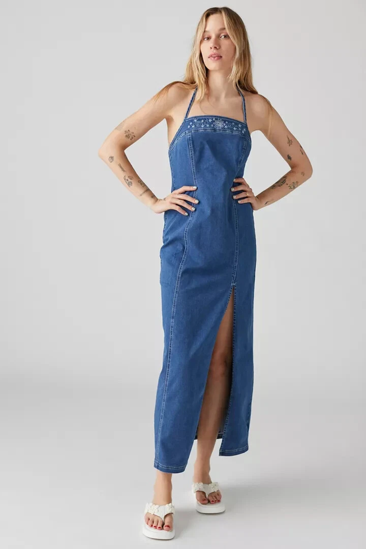 Buy Women Blue Denim Zipped A-Line Midi Dress - A-Line Dresses Online India  - FabAlley