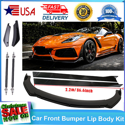 Front Bumper Lip Spoiler + Side Skirts + Rear Lip + Strut Rods For Chevy Corvet