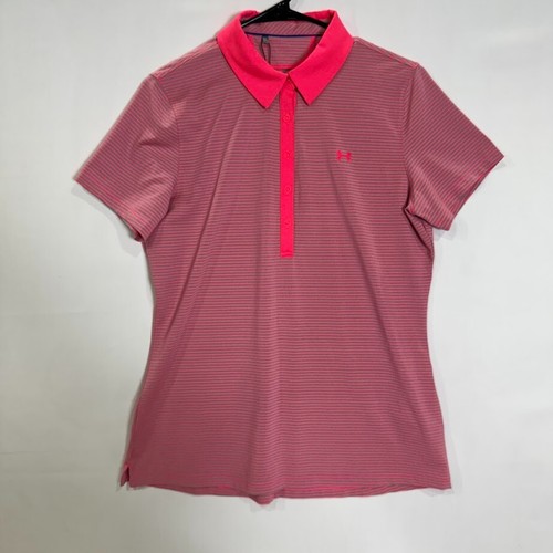 NWT Under Armour Golf Polo Shirt Women’s L Pink Striped HeatGear - Picture 2 of 8