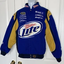 VTG JH DESIGN Nacscar Miller Lite Kurt Busch Embroidered Snap Front Jacket Lg
