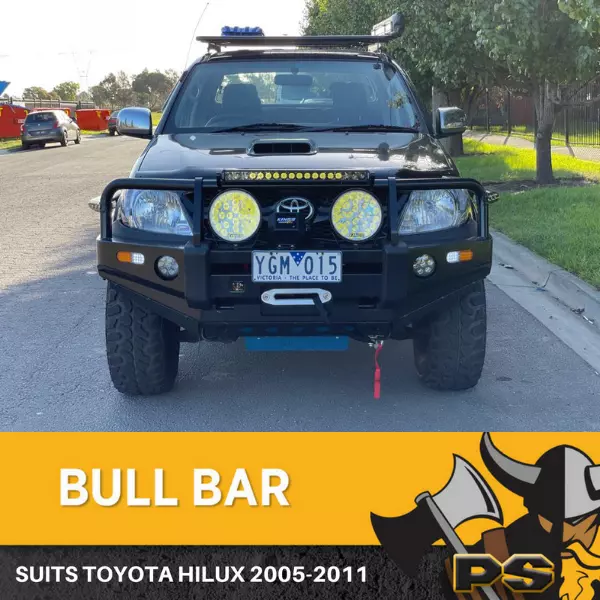PS4X4 Heavy Duty Deluxe Bull Bar to suit Toyota Hilux 2005 2011 Steel Bull Bar