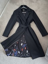 Ted baker black wool blend long coat size 4 Trench Coat Wrap Coat Uk Size 14