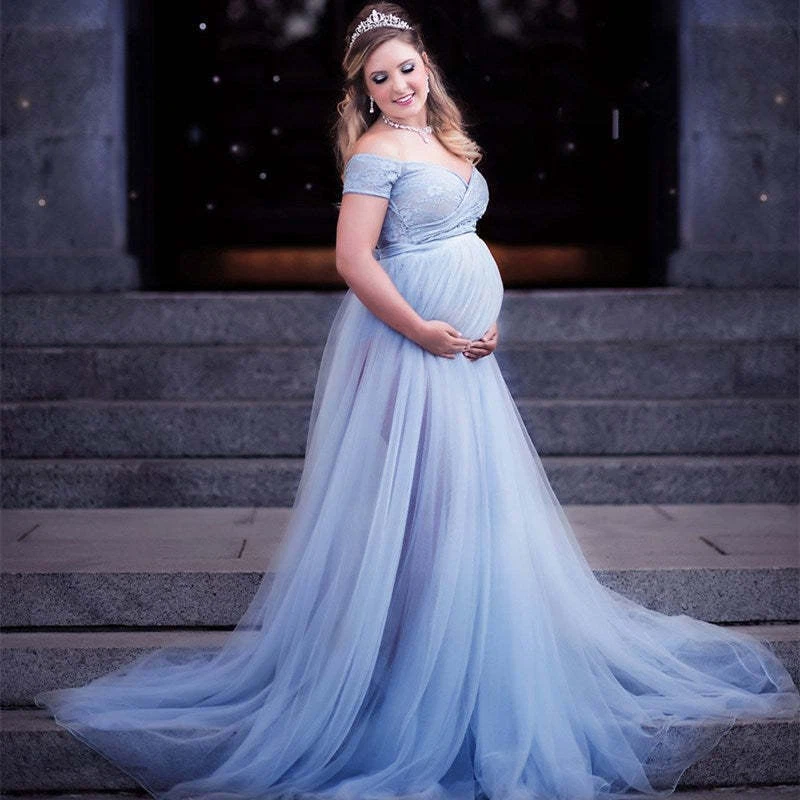 Tulle Maternity Dresses for Photoshoot V-Neck Sleeveless Bridal Lingerie Pregnancy  Gowns for Baby Shower Blue Size S at Amazon Women's Clothing store