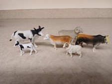 Lot of 6 Plastic Toy Animals - Cows, Sheep, Steer- children's toys, collectibles