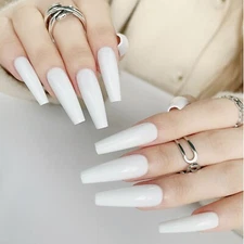 24pcs White Ballerina shape False Nail Long Coffin Press on Nails for Nail Art