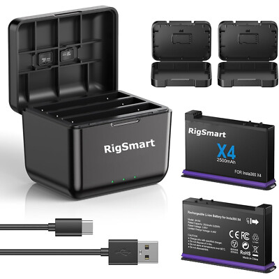 Für Insta360 X4 Action Kamera 2 Stück JH-X4 Akku 2500mAh + Dual Ladegerät Box 2025
