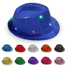 Performance Light Up Flashing Sequin  Jazz Hat Led Fedora Trilby Panama Cap