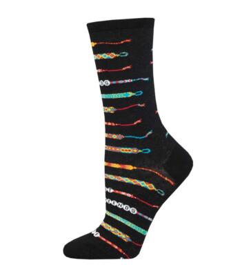 Socksmith Damen schwarz Baumwolle Crew Socken Freundschaft Armband Design UK 3-8