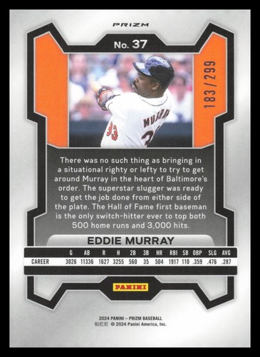 Panini Prizm Prizms 2024 rojo #37 Eddie Murray serie #183/299 - Imagen 2 de 2