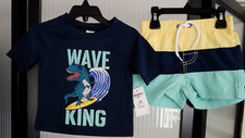 OSHKOSH B'Gosh Boys Size 12M UPF 50 2-Pc Rashguard Swim Trunks WAVE KING NWT