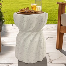 14" Outdoor White Concrete Side Table Garden Bench Sofa Small Stool Coffee Table