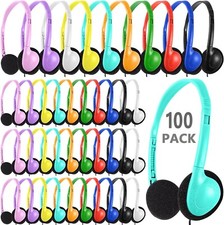 Kids Headphones Bulk 100 Pack Multi Color for Classroom School, Wholesale