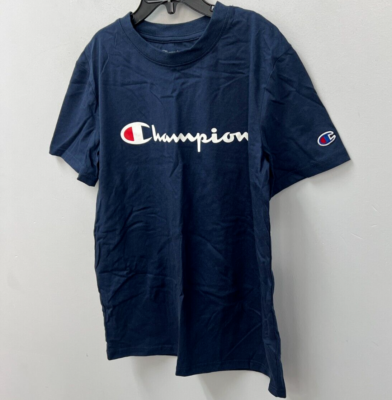 Champion Navy Blue Short Sleeve Logo T-Shirt Men's size Large | eBay
