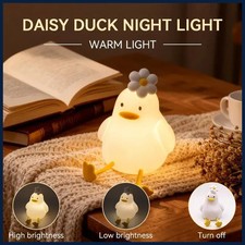 Cute Duck LED Night Light USB Rechargeable Silicone Lamp Touch Switch Kids Bedro