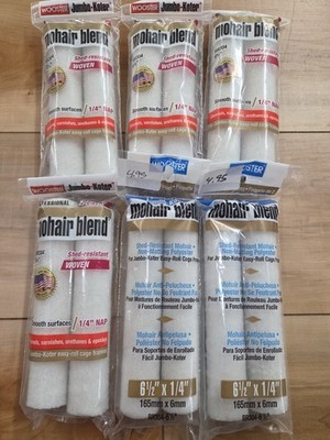 6 x Wooster RR304-6 1/2 White Mohair Blend Paint Roller Cover 6-1/2 W x 1/4 Nap
