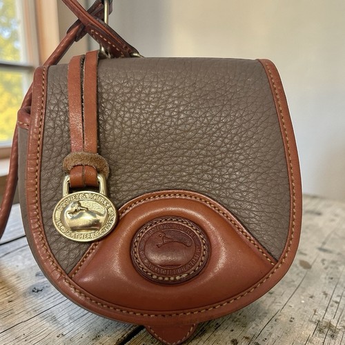 Vintage Dooney & Bourke Mini Saddle Pebbled Leather Belt Bag Taupe Shows No Use - Image 1