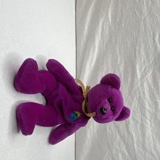 Ty Beanie Babies Millennium Bear Purple Plush Gold Ribbon Retired Original 1999