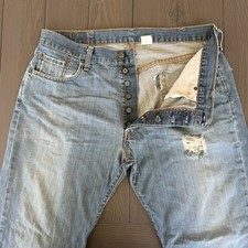 VTG Levis 501 Button Fly Jeans Mens 36x32 Stone Wash Blue Distressed Denim Y2K