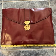 NEW VNTG Burgundy Leather Portfolio 16  X 12  Inner Divider. Brass Clasp