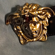 Versace Men’s Black Dress Belt Gold Medusa Logo Buckle 1.5in Size 30 Italy