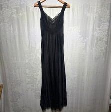 Vtg Maxi Nightgown Slip Dress Medium Black Long Lace USA Made Undercover Wear