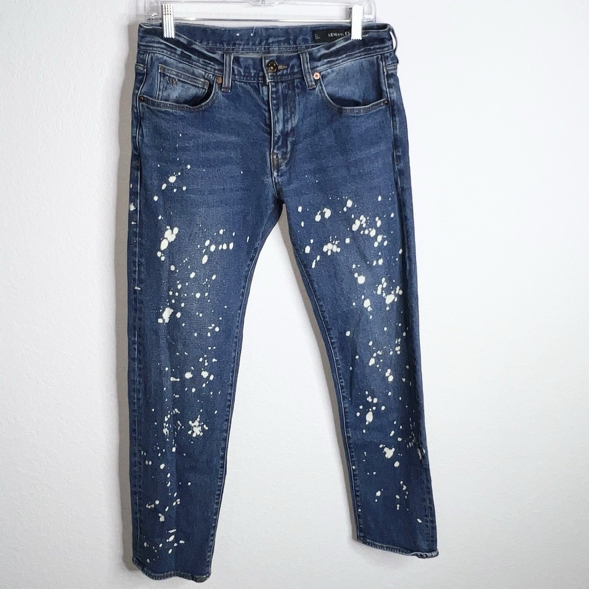 Armani Exchange Jeans Men 33 Slim Paint Splatter Destroyed Designer B