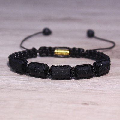 Natural Raw Black Tourmaline Beaded Braided Protection Stone Healing Bracelet
