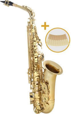 Schönes Altsaxophon mit Es-Stimmung im Set mit 10 Stück 2,5er Blätter und Tasche