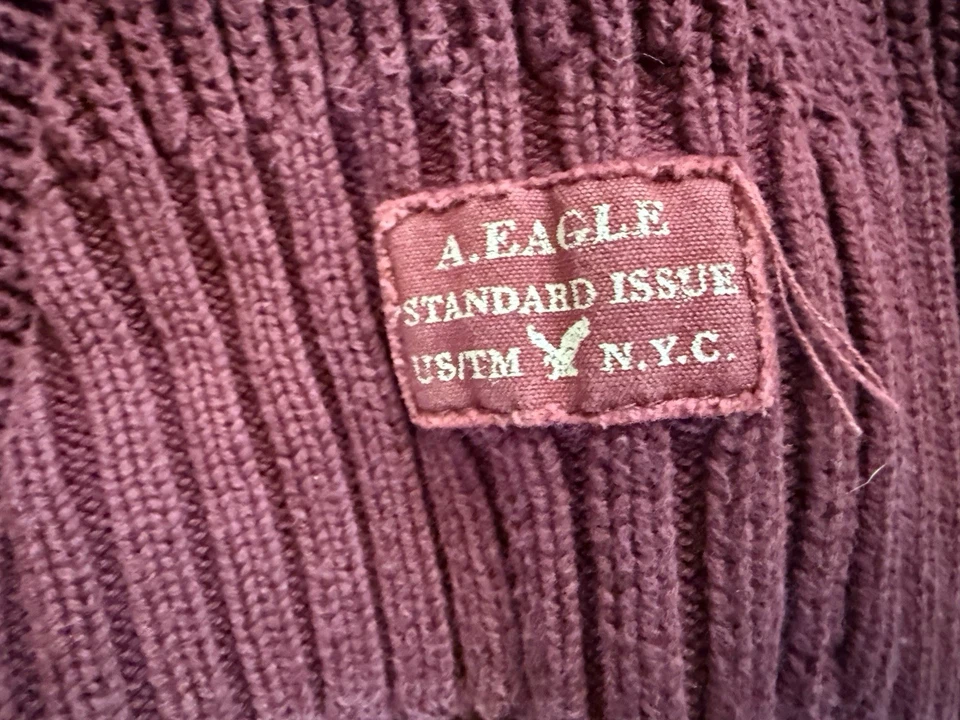 Suéter American Eagle Hombres 2XL XXL Rojo Borgoña Pesado Grueso Acanalado Tejido Pullover Foto 3 de 4