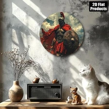 2D Flat,Viking Warrior Metal Wall Art - Norse Warrior Decor W/Red Cloak & Shield