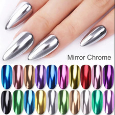 MIRROR CHROME NAIL POWDER COLOURS UNICORN ROSE GOLD BLUE PINK RED EFFECT PIGMENT