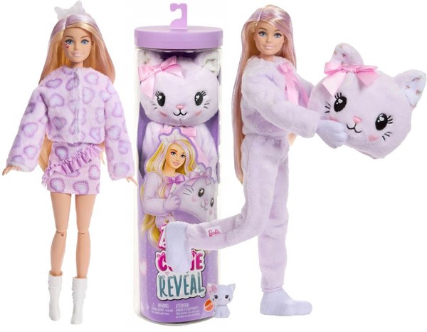 Barbie Cutie Reveal Sweet Styles Doll Pink Kitty Plush Costume JJP64 New-image