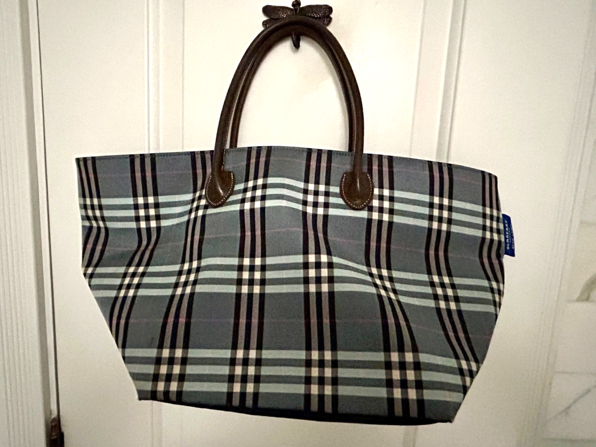 BURBERRY Blue Label plaid bag purse, brown leather trim | eBay