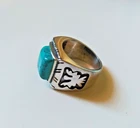 Ancient Vintage Victorian Sterling Silver Ring Turquoise Stone Engraved Size 7
