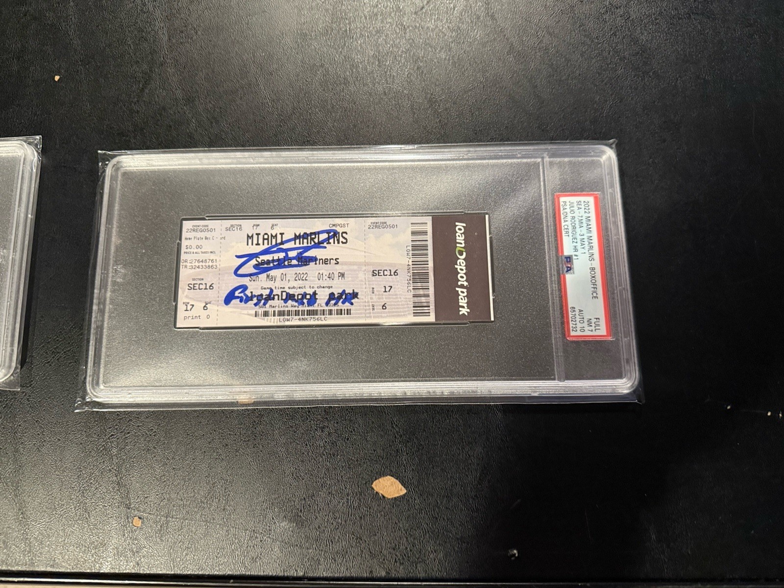 Julio Rodriguez 1ST MLB HR TICKET PSA 7 10 AUTO 5/1/22 WITH INSCR. LOW POP view 3