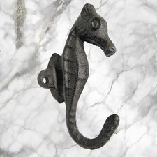 Rustic-Style Nautical Seahorse Cast Iron Wall Mount Coat Towel Hook Hardware