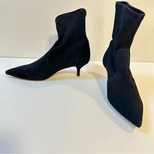 NEW Stuart Weitzman Mara 50 Kitten Heel Black Suede Women's Booties, Sz 8