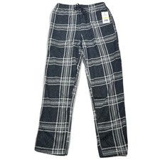Perry Ellis Pajama Pants Mens Medium Jet Black Chevron Plaid Textured Fleece NEW