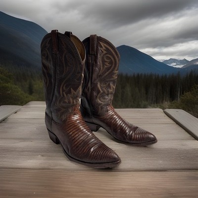 VTG Men's Cowboy Western Boots Exotic Handmade Dan Post 11D Lizard Leather 1987