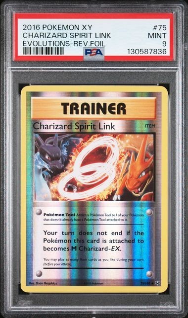 2016 Pokemon XY Evolution Charizard Spirit Link REVERSE Holo #75 PSA 9 MINT