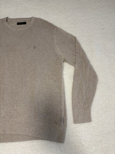 Maglione girocollo AllSaints uomo beige maglia waffle - Foto 2 di 10