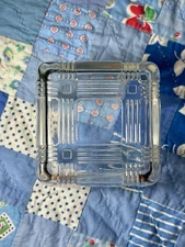1930s Antique Glass Refrigerator Dish Criss Cross Pattern Made In USA