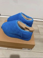 BNIB UGG Pumped Slide Women  s Slippers Slides US 8 Blue Suede Lined Fur Trim