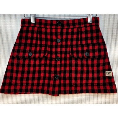N`21 Kids Girls Red Black Buffalo Plaid Button Front Mini Skirt Sz 10Y RFID Tag